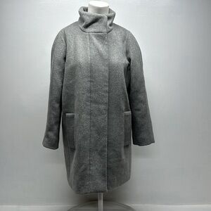 J Crew City Coat Peacoat Jacket Wool Funnel Neck Full Zip Pockets Gray Size 8